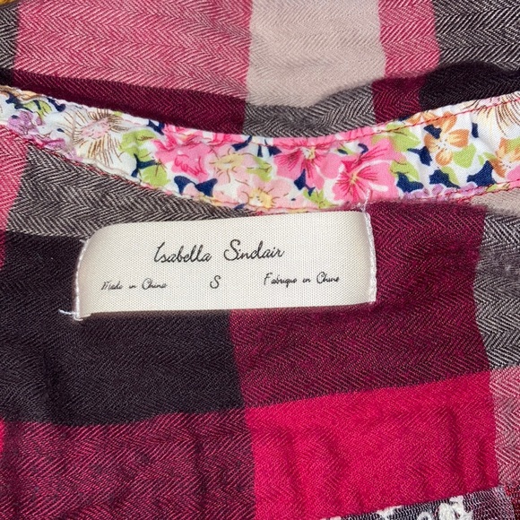 Anthropologie Isabela Sinclair size small plaid& lace  detail button down - Picture 4 of 6